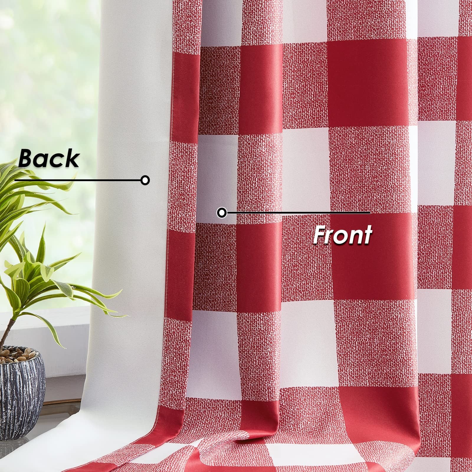 Melodieux Buffalo Check Blackout Curtains in black and white plaid, 90-inch length, ideal for bedroom window coverage.