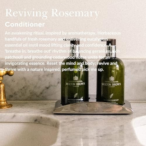 Molton Brown Reviving Rosemary Conditioner bottle, 10 fl oz, with label and pump dispenser on a white background.