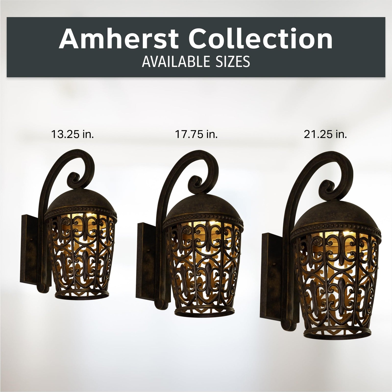 Outdoor wall light fixture by Designers Fountain Amherst, 17.75 inches tall, classic exterior lighting for outdoor walls.