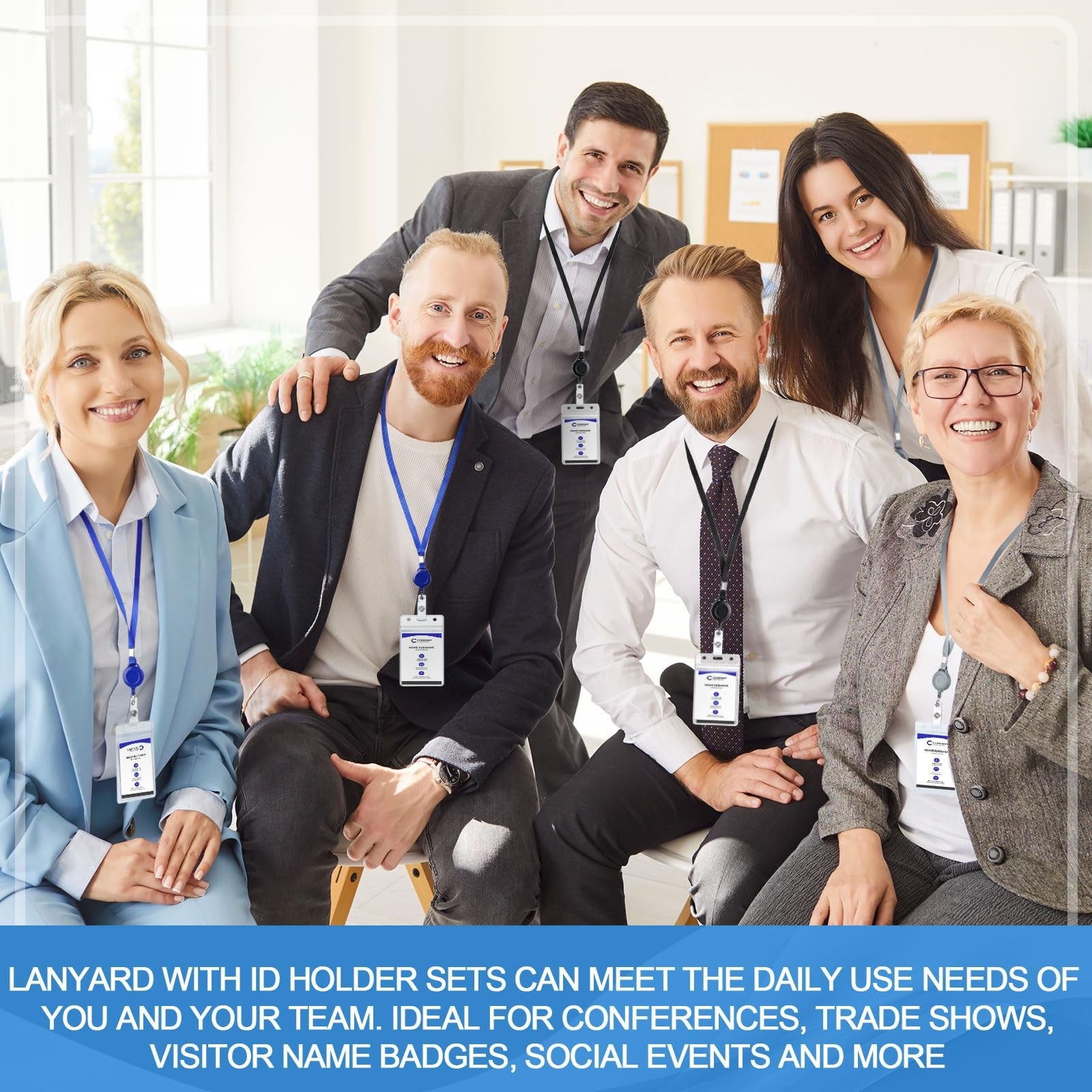 Marspark 50-set lanyard with ID holder and retractable badge reel, flat design, suitable for office or event use