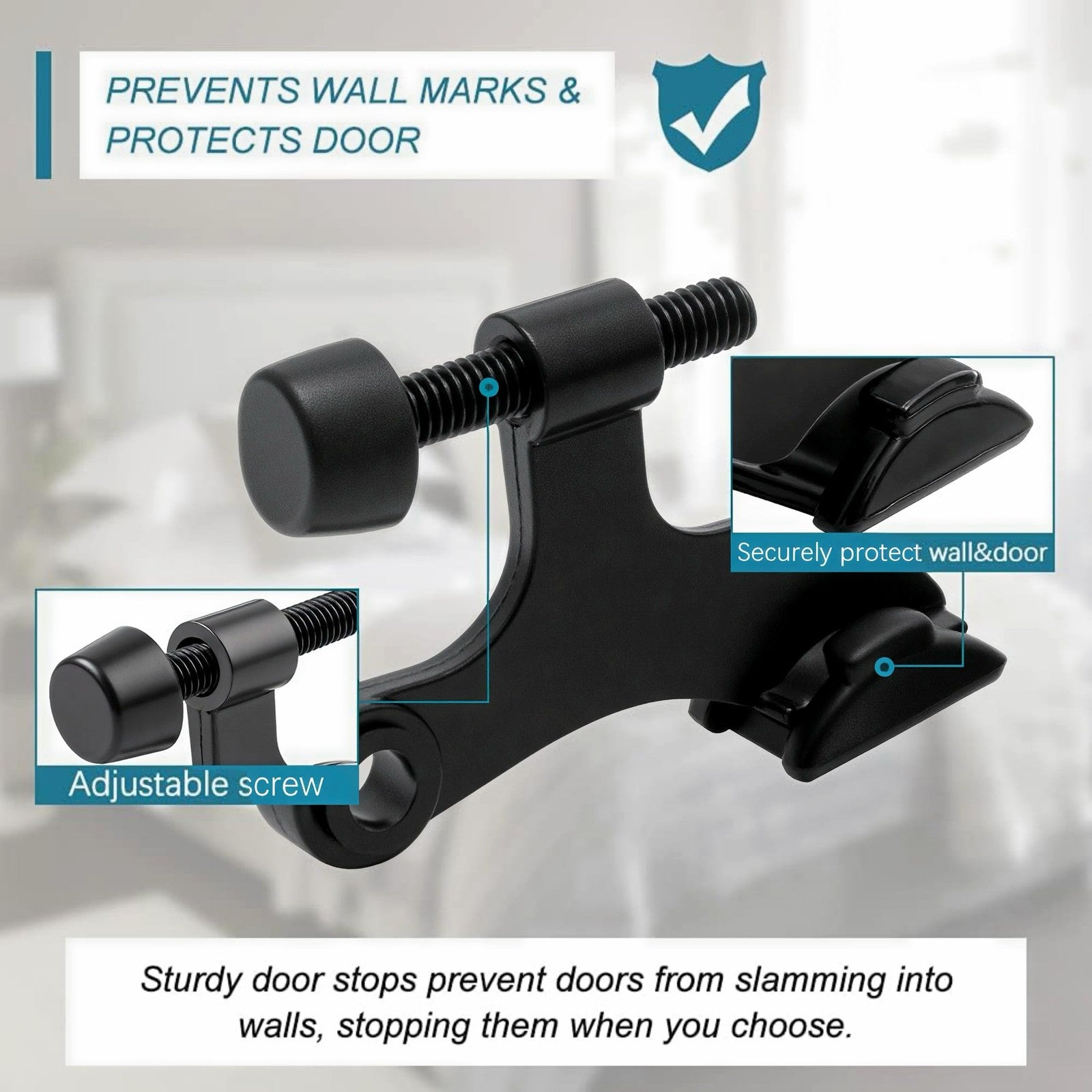 Black Suntai hinge pin door stopper with adjustable heavy-duty design, suitable for door hinge applications.