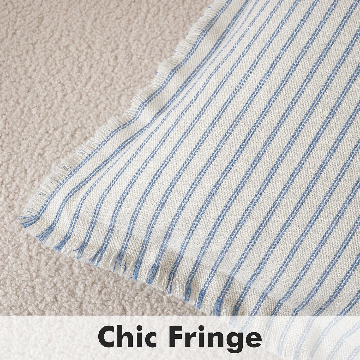 Pair of MIULEE light blue 18x18 inch striped farmhouse pillow covers for couch decor.