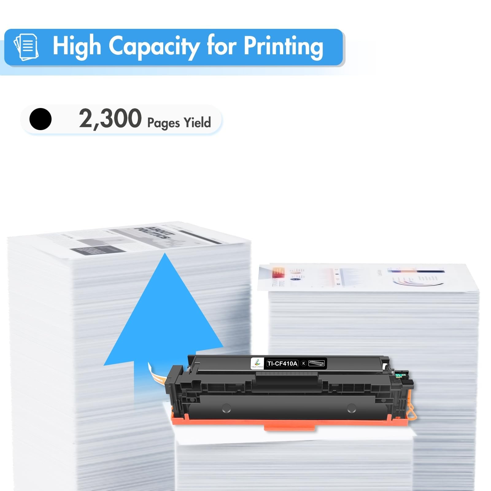 True Image compatible toner cartridge for HP 410A CF410A CF410X, black toner replacement for laser printers.