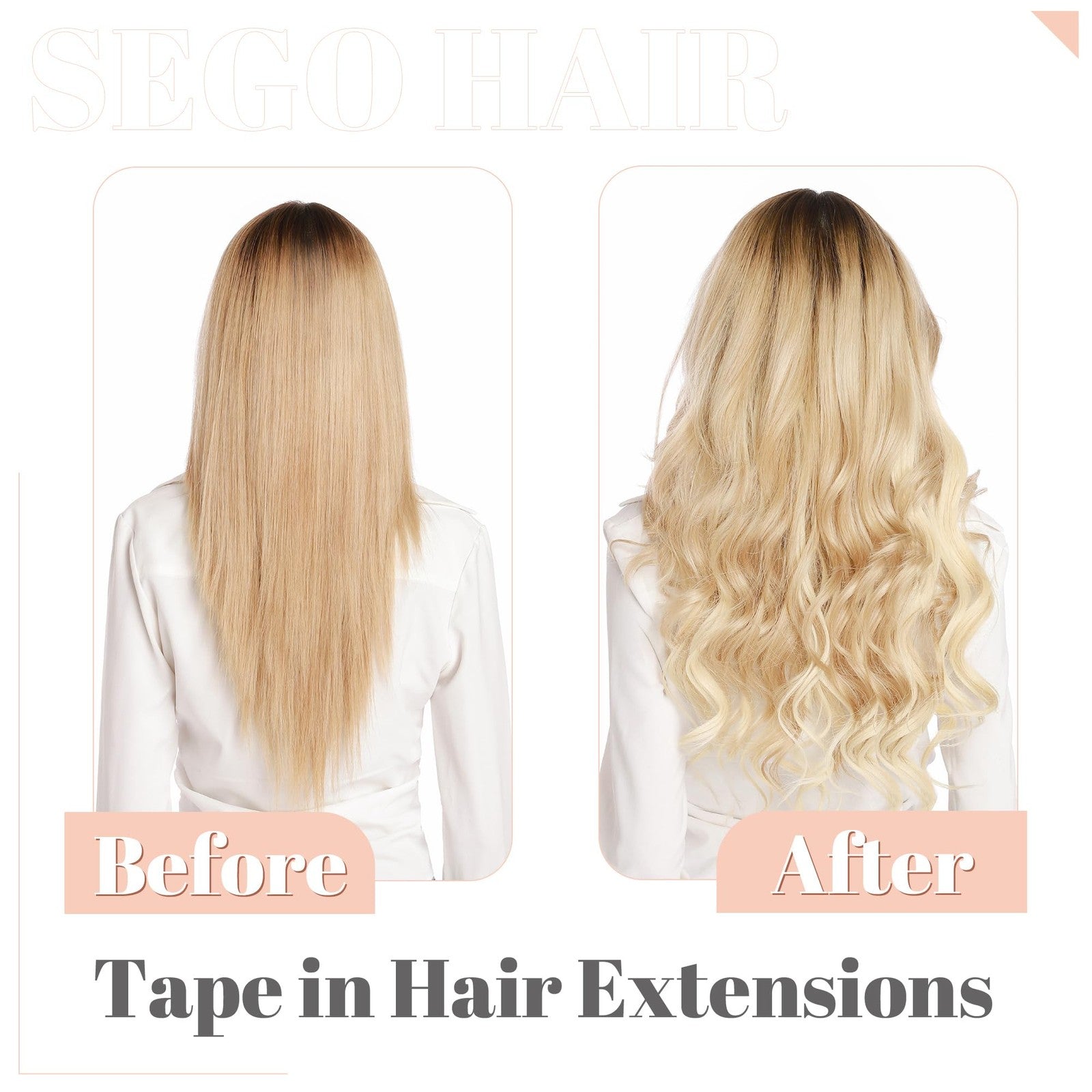 Natural black Remy human hair tape-in extensions by Sego, 20-piece set, 22 inches long, lightweight 50g for seamless styling