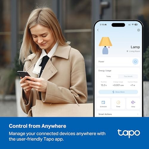 Tapo Smart Wi-Fi Power Strip with surge protection and energy monitoring, featuring multiple outlets and Matter compatibility.