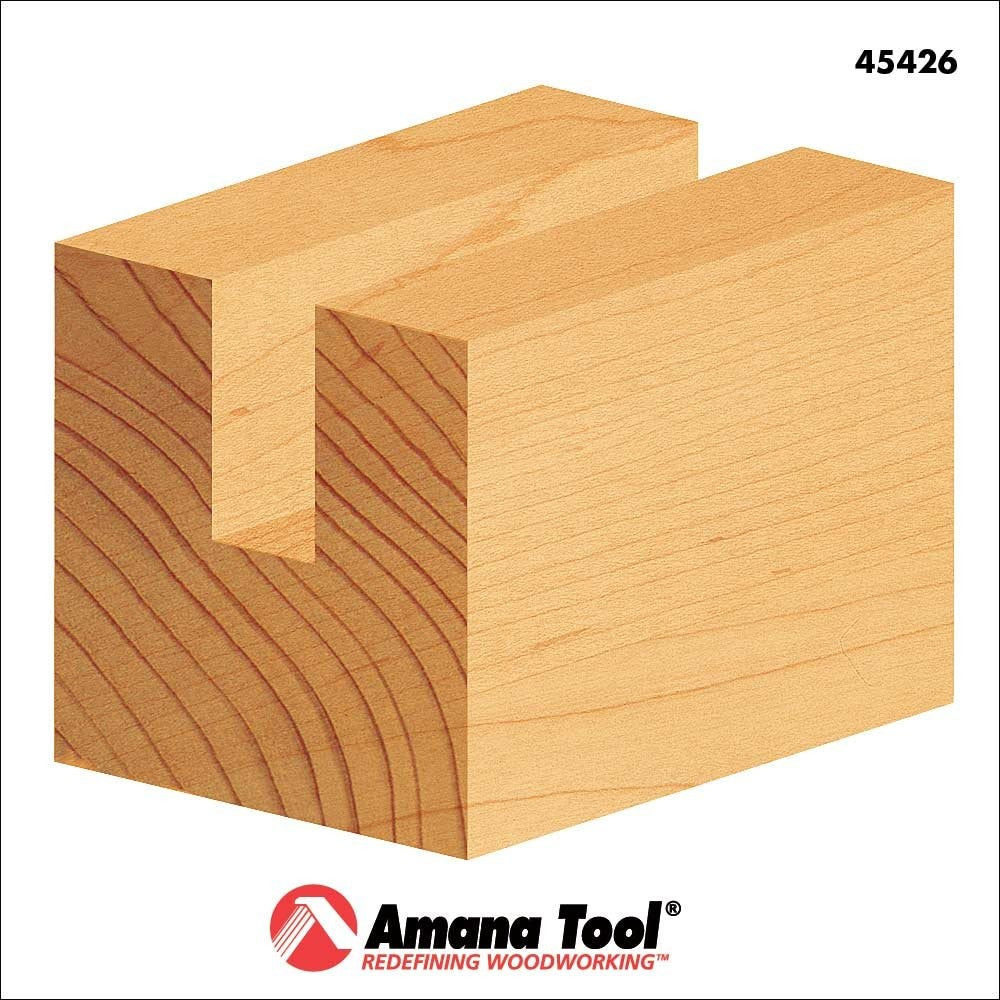 Amana Tool carbide tipped straight plunge router bit with 1/2 inch diameter and 2 inch length for woodworking projects