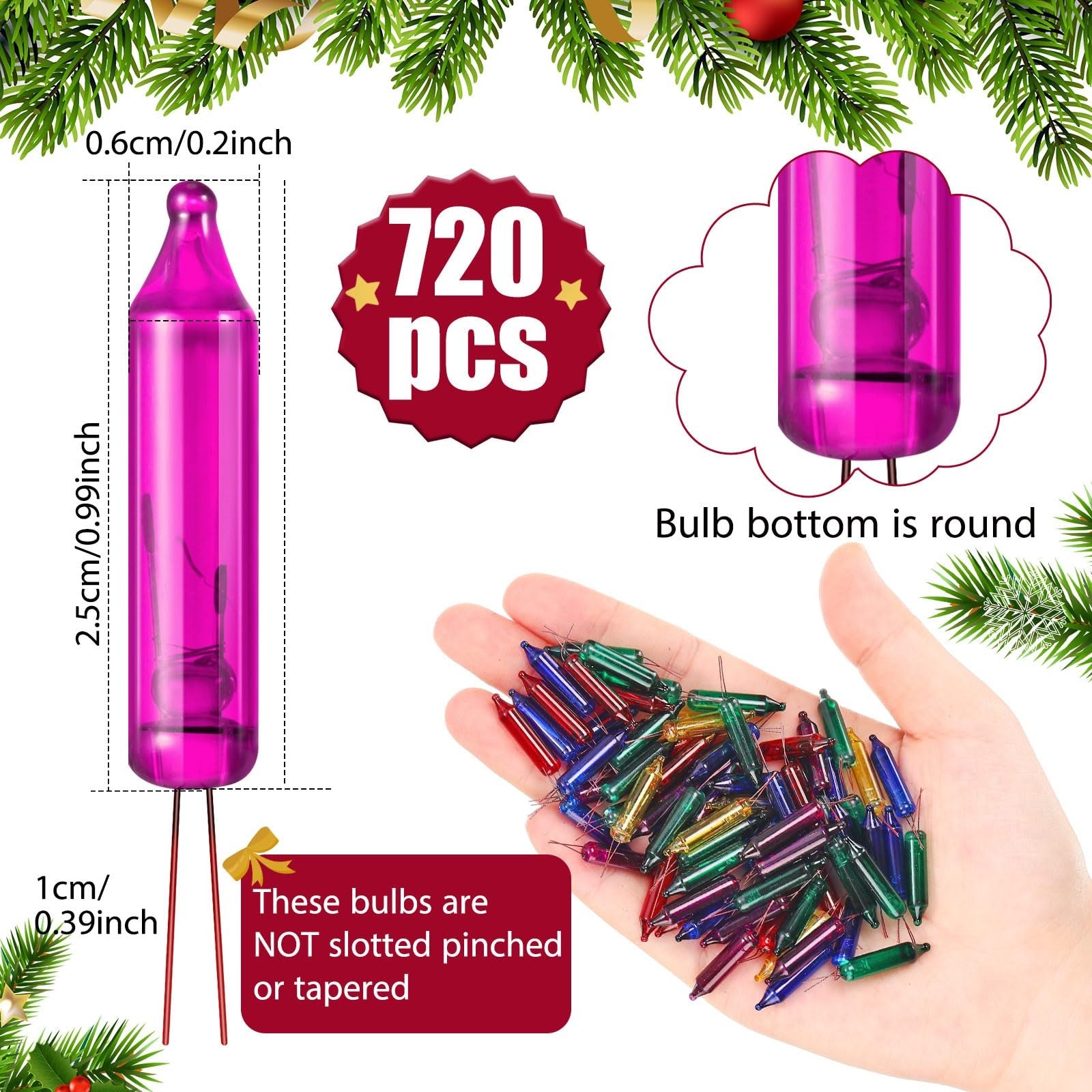 Remagr 720-piece set of 3.5V Christmas mini incandescent light bulbs for holiday string lights and decorations.