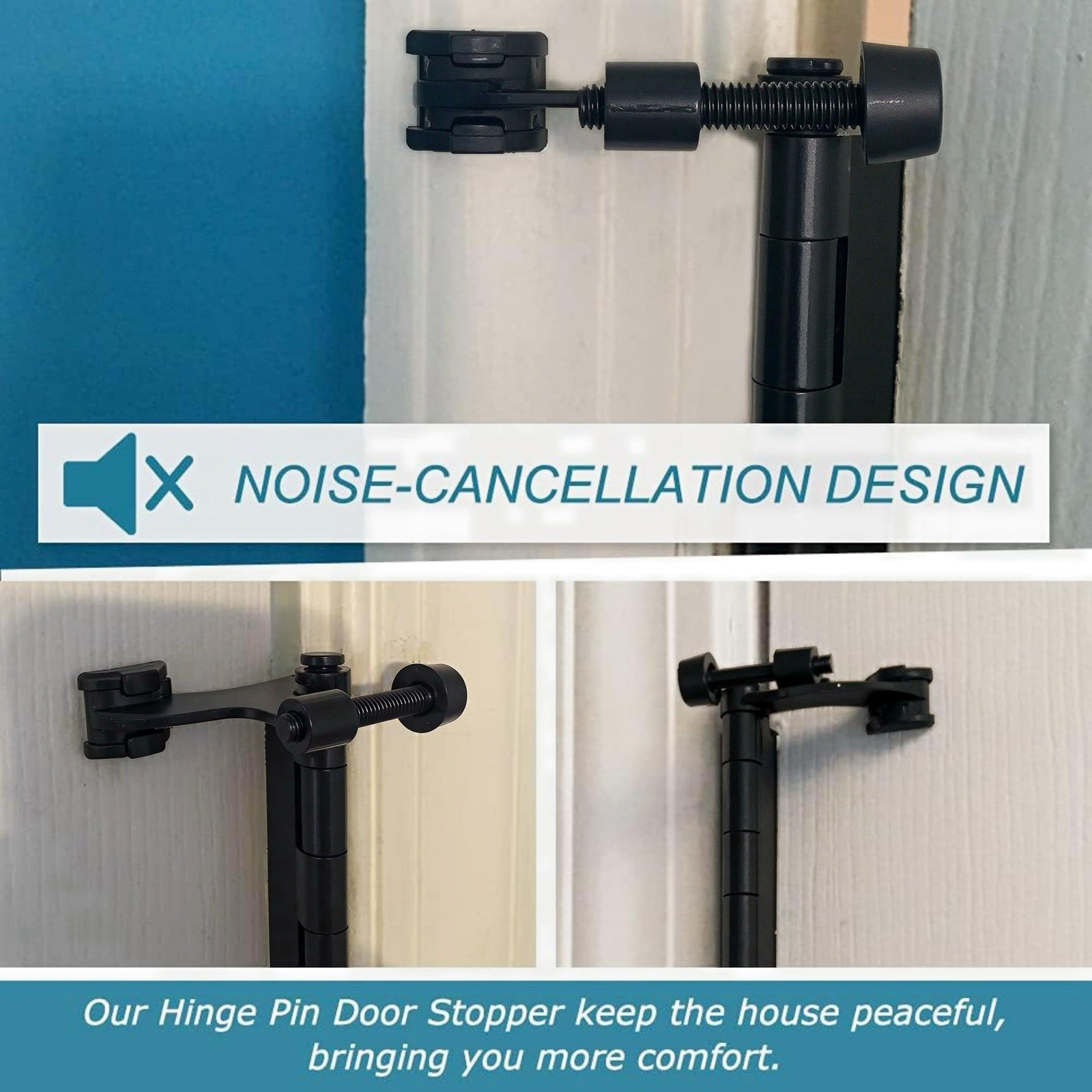 Black Suntai hinge pin door stopper with adjustable heavy-duty design, suitable for securing door hinges effectively.