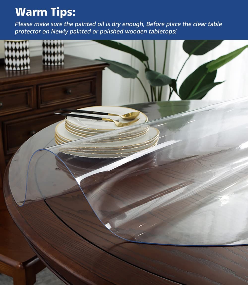 Soroel 24-inch round clear waterproof dining room table cover, easy to clean and protect your table surface.