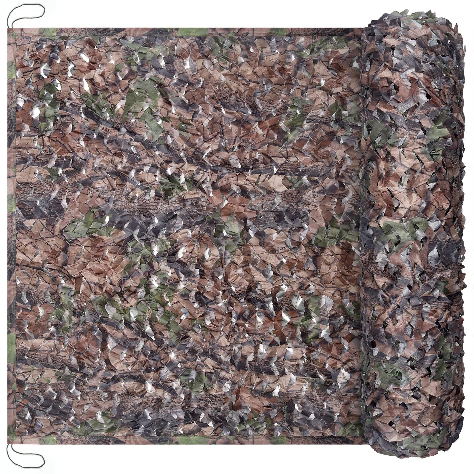 Unbranded camouflage netting mesh for military surplus hunting blind, featuring green and brown camo pattern for concealment.