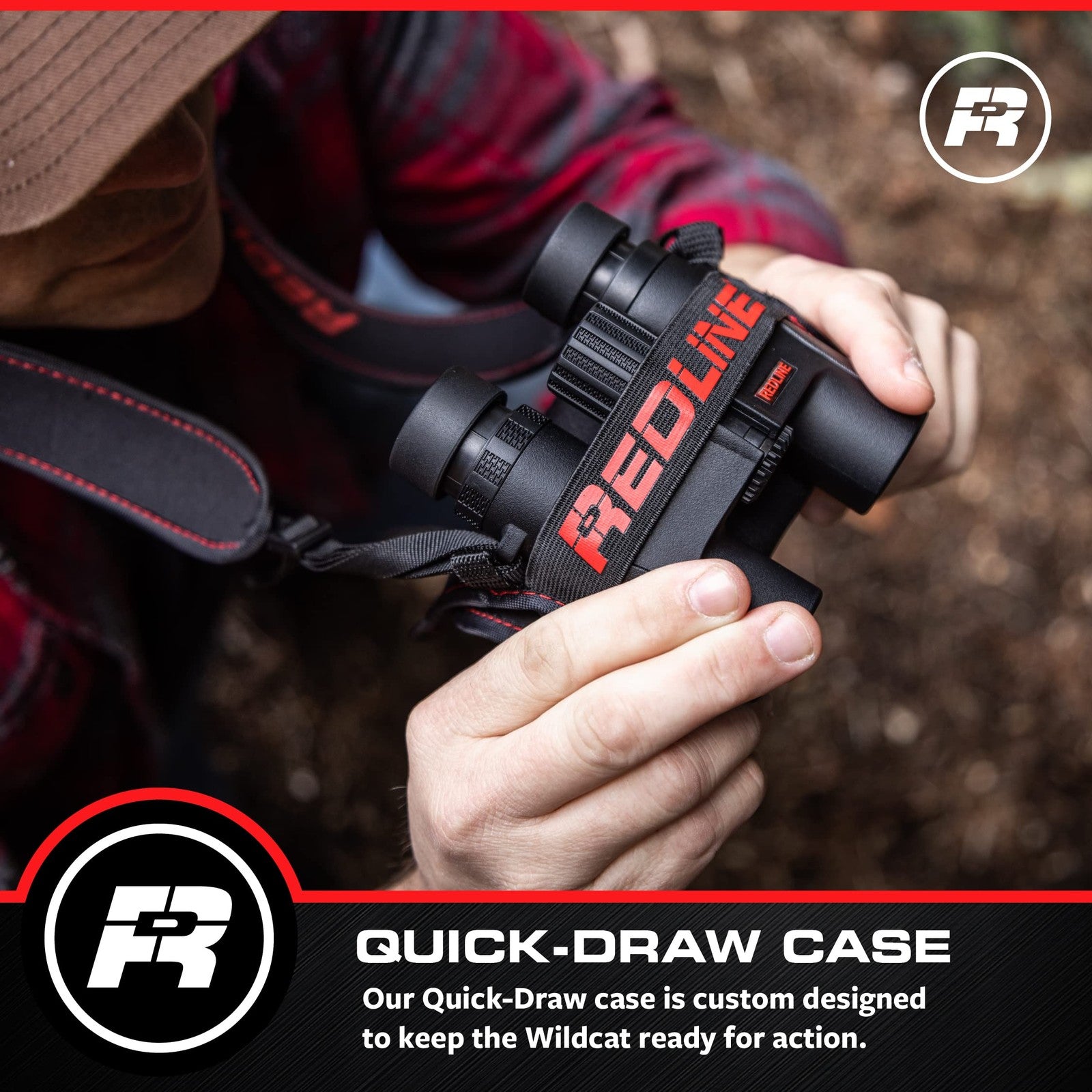 Red-Line Optics F4F Wildcat 8x25 binoculars with 7 prism, ideal for hiking and hunting, featuring a compact design and ergonomic grip.