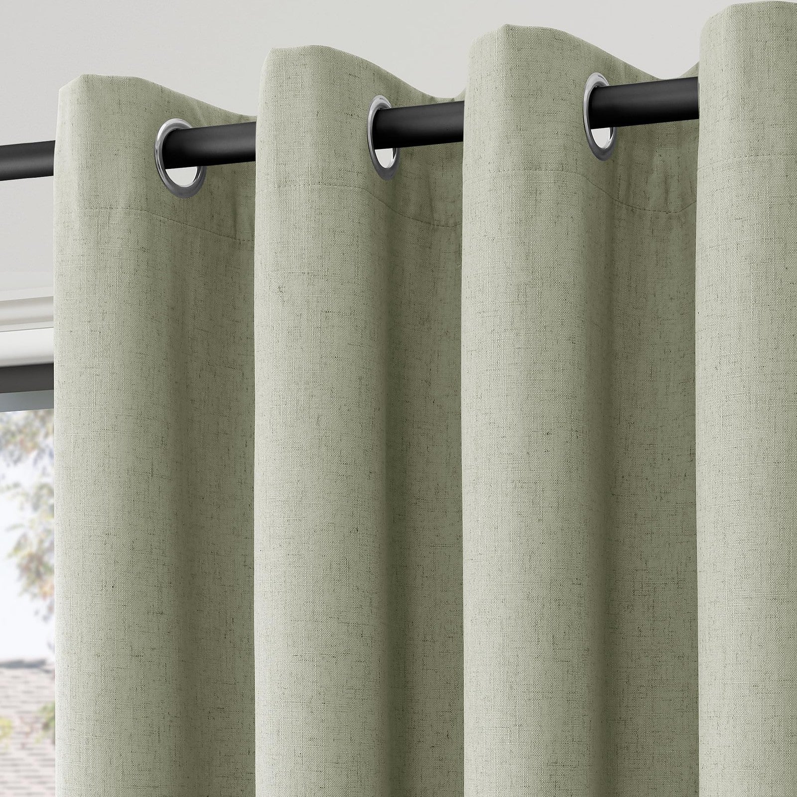 Nanspring 100% blackout linen curtains for bedroom with thermal insulation and grommet top, black complete blackout window treatment