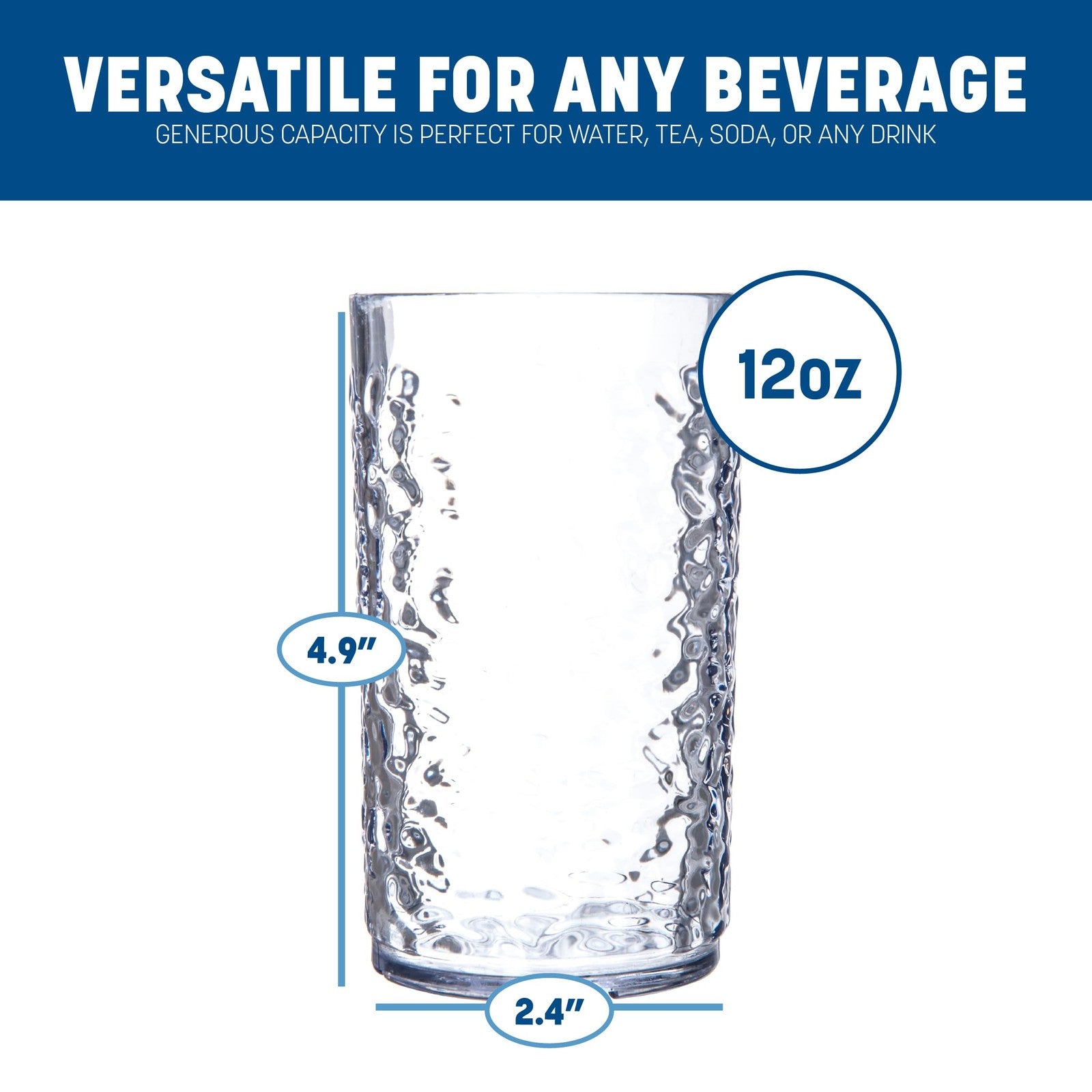 Carlisle Foodservice Products Pebble Optic plastic tumbler with textured pebble surface, clear and durable for serving beverages.