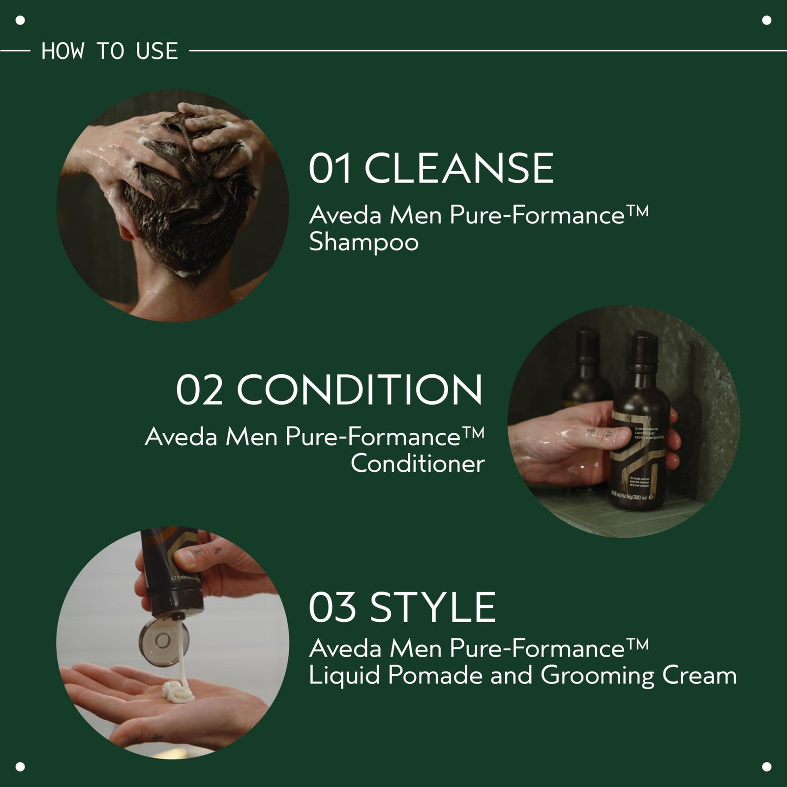 Aveda Men Pure-Formance liquid pomade in a clear bottle, showcasing the lightweight formula for medium hold styling.