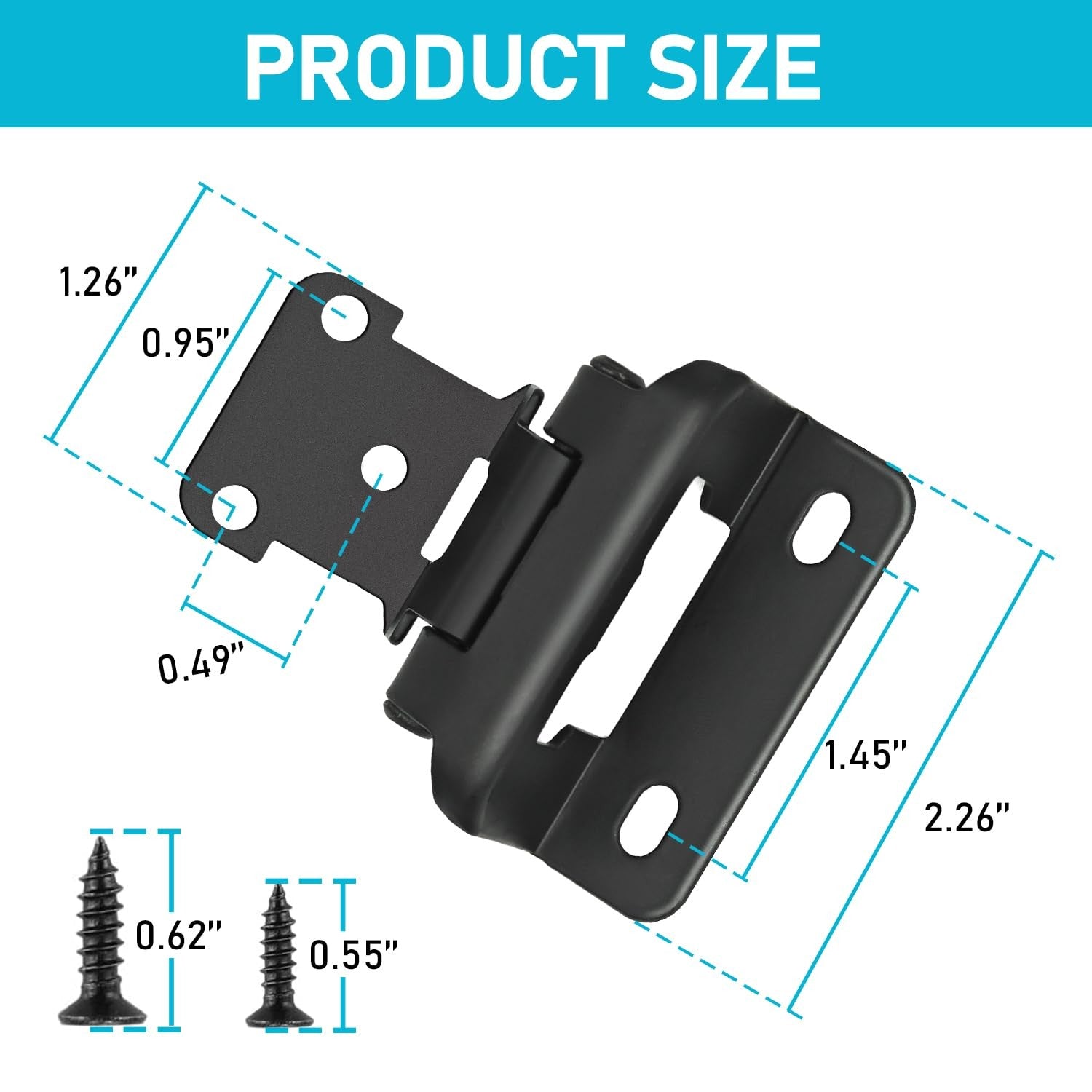 Funghwang black 1/2-inch semi-wrap overlay hinges, modern design, 30 pairs, ideal for cabinetry and furniture projects.
