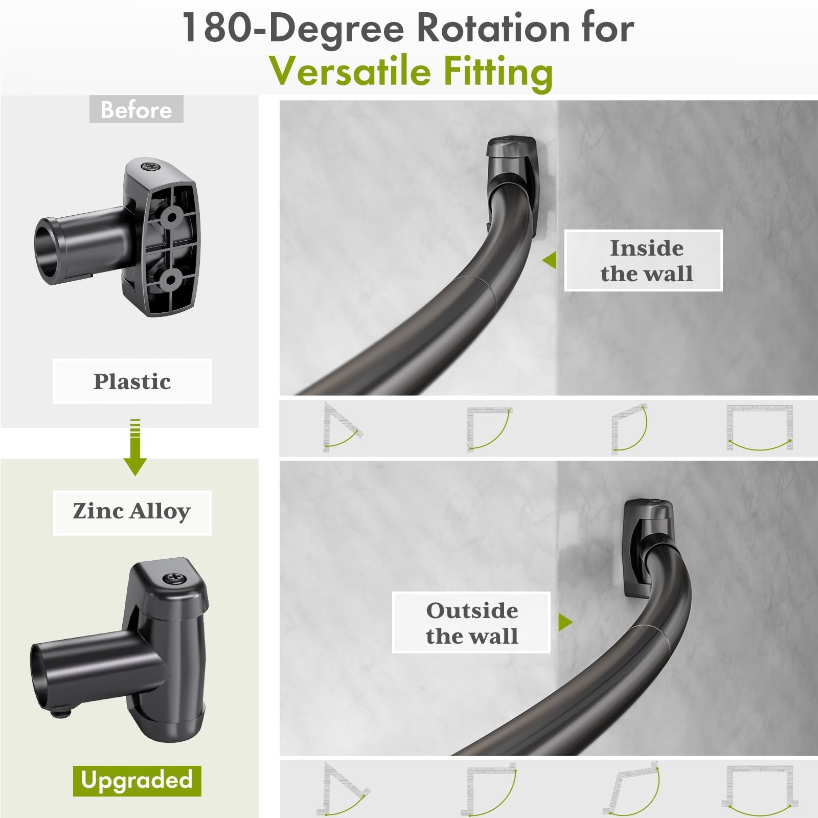 AmazerBath heavy-duty arched curved shower curtain rod extending 20-84 inches, made of durable metal with wall mounts and curved design