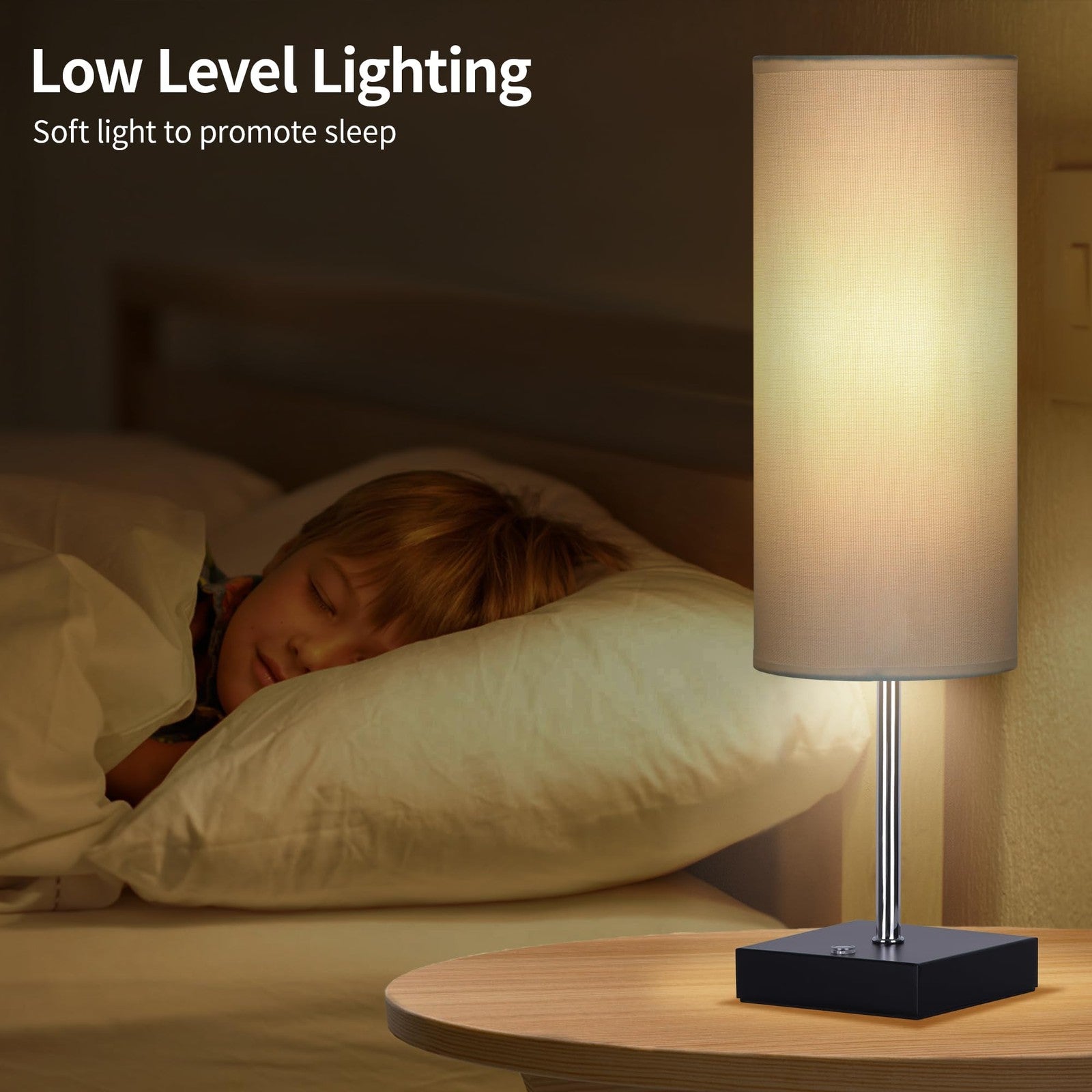 AVV cordless table lamp with dimmable LED light, 5000mAh battery, showing the lamp on a bedside table in a cozy room setting.