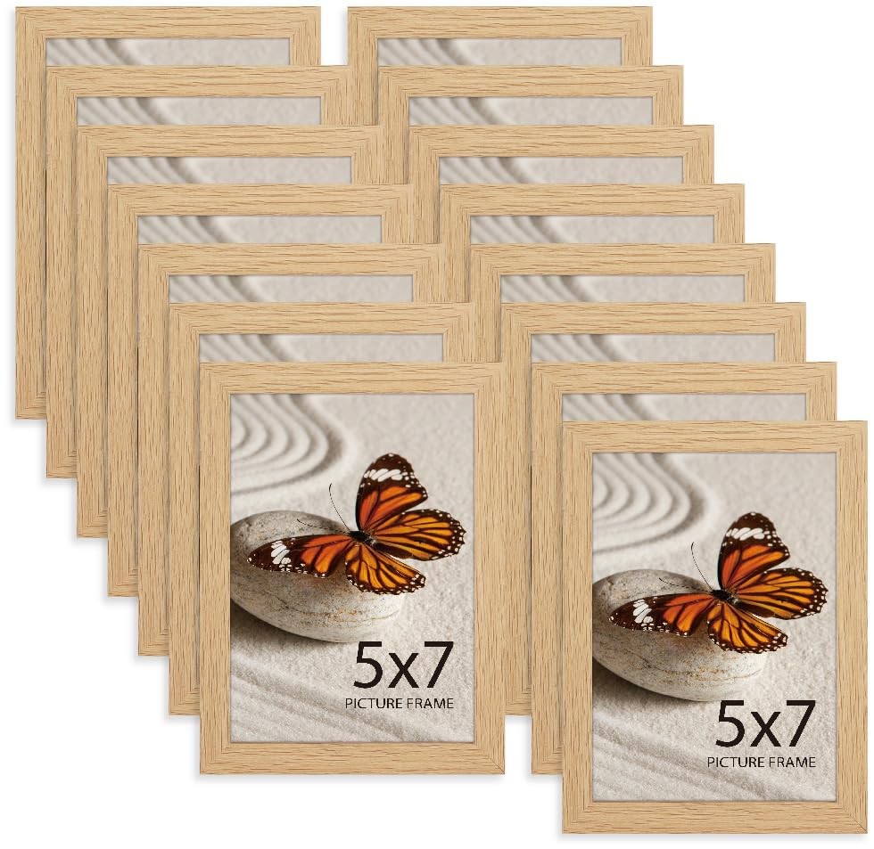 Memory Island 5x7 natural wood photo frame for wall or tabletop display, holding a family portrait or landscape photo.