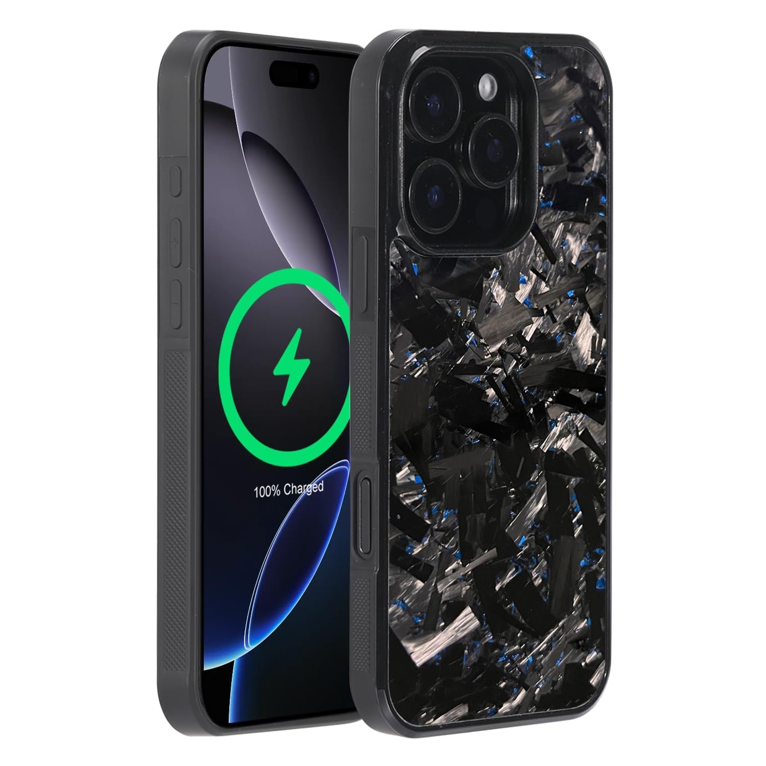 molzar Grip Series iPhone 16 Pro case with real forged carbon fiber and textured grip surface for secure handling