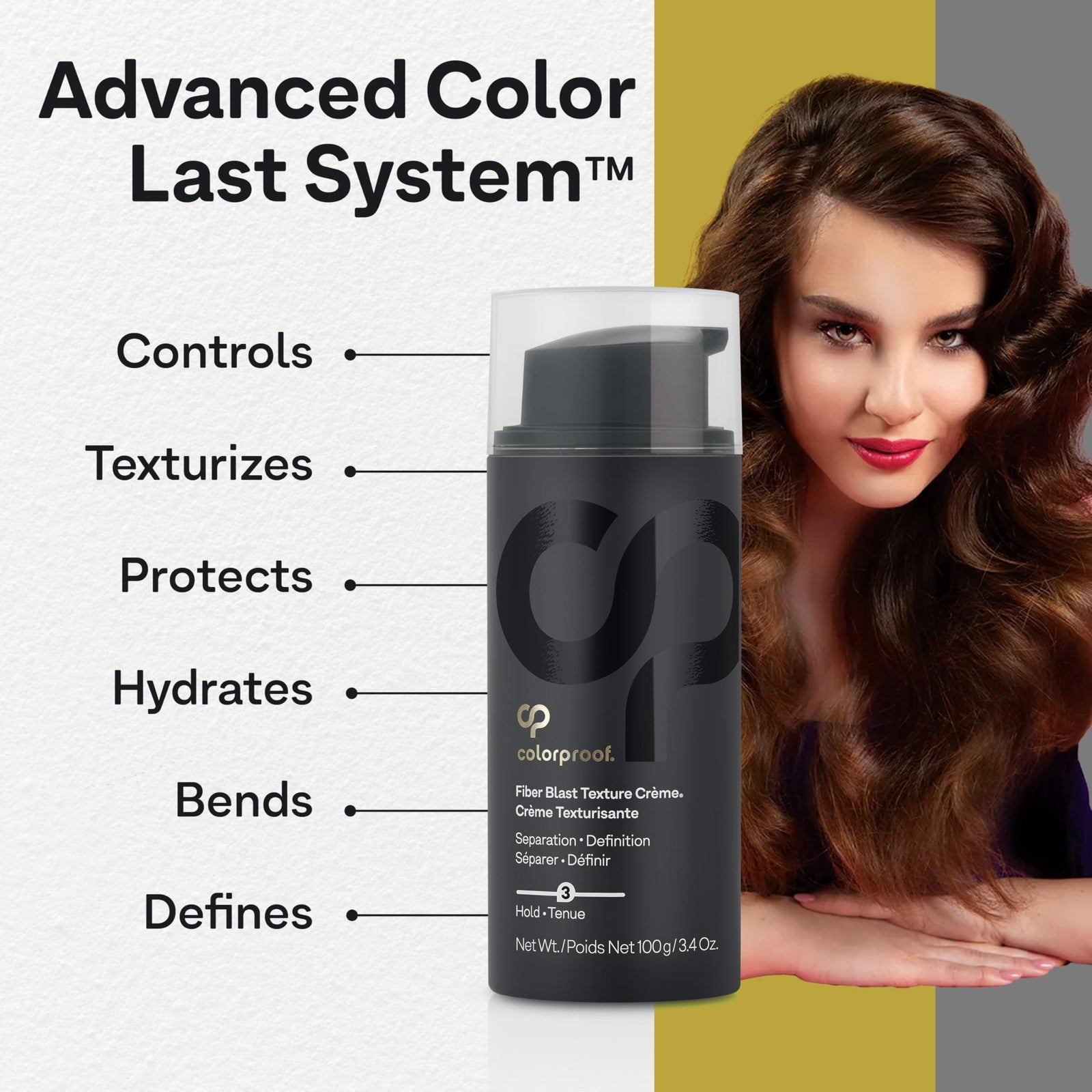 ColorProof Fiber Blast Texture Crème in 3.4oz jar, hydrating, non-greasy formula with lychee and melon scent, for textured hair.