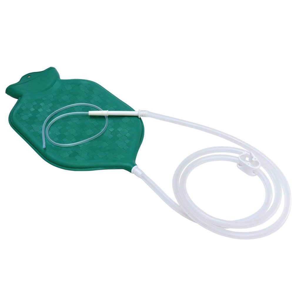 HealthGoodsIn enema bag kit with platinum cured silicone hose, 2-quart open-top colon cleansing kit displayed.
