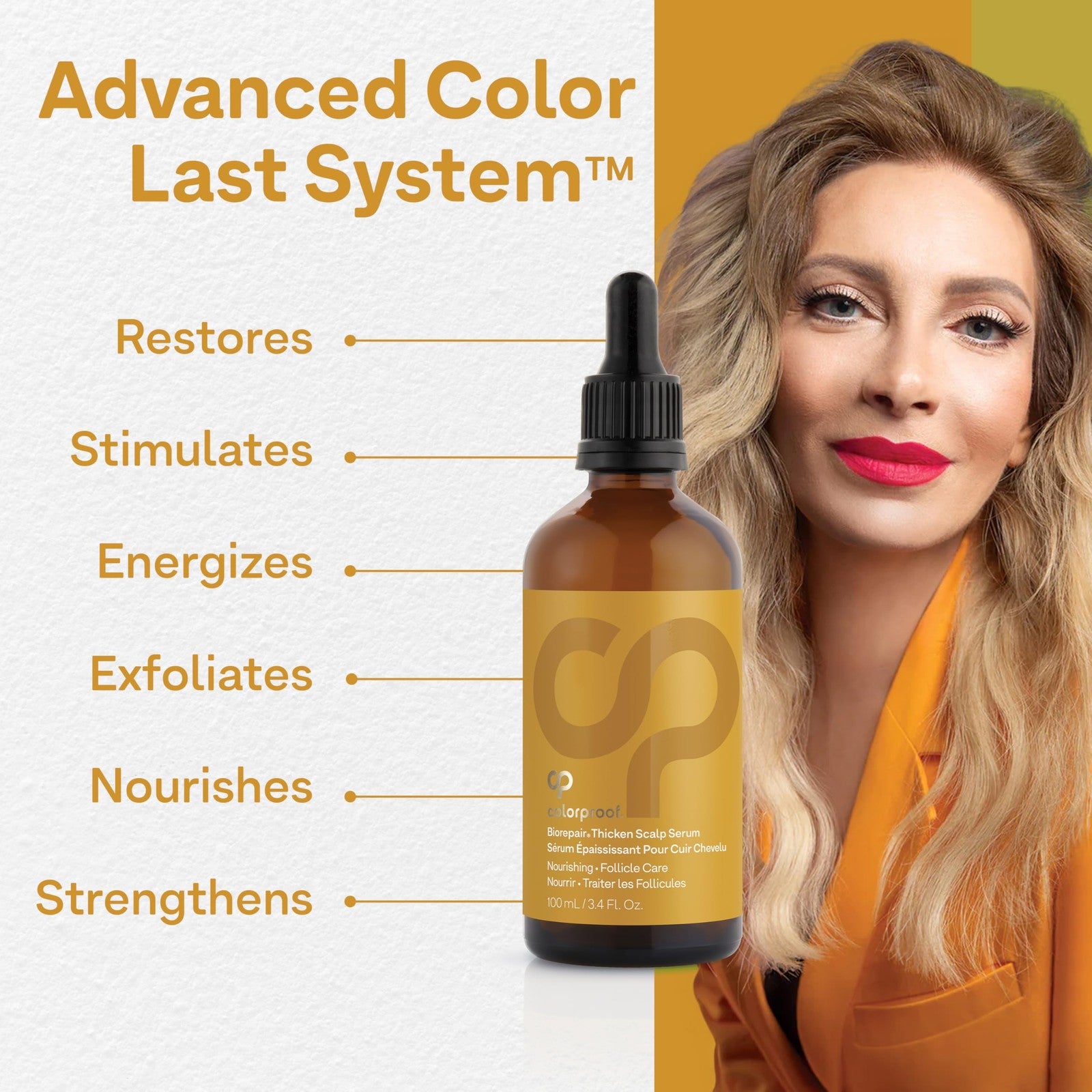 ColorProof Biorepair scalp and follicle care serum in 3.4 oz bottle, featuring fresh lemon scent, for thickening and scalp health.