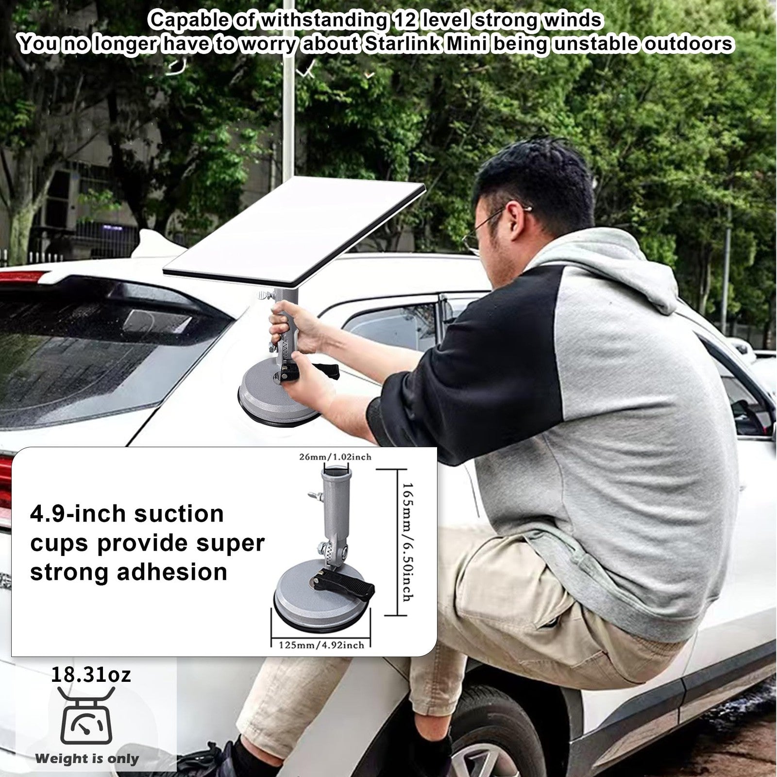 SENIKO Starlink Mini Suction Cup Mount with Connecting Pipe for stable satellite dish installation on smooth surfaces