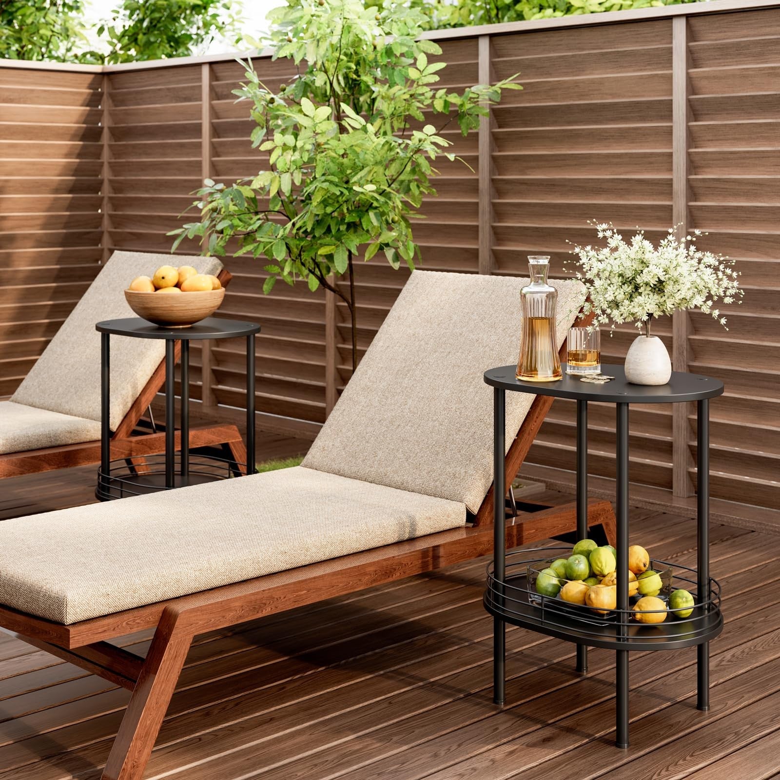 Small modern oval side table with two tiers and storage, sturdy design from DGSANDGO, suitable for living room decor.