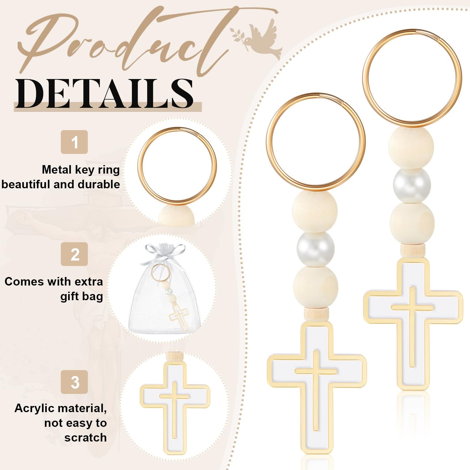 Set of 50 Quelay First Holy Communion rosary beads with cross crucifix, religious favor for special religious occasions