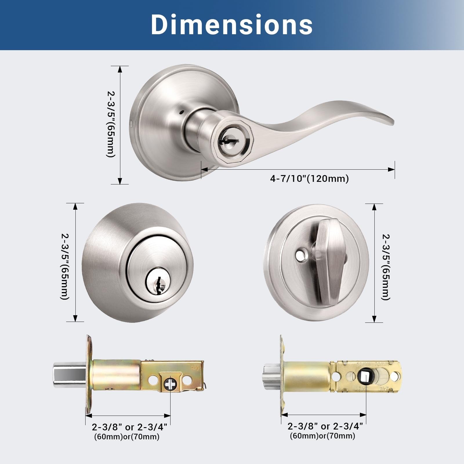 Knobonly keyed alike front door handle with single cylinder deadbolt, featuring a sleek satin finish and secure locking mechanism.