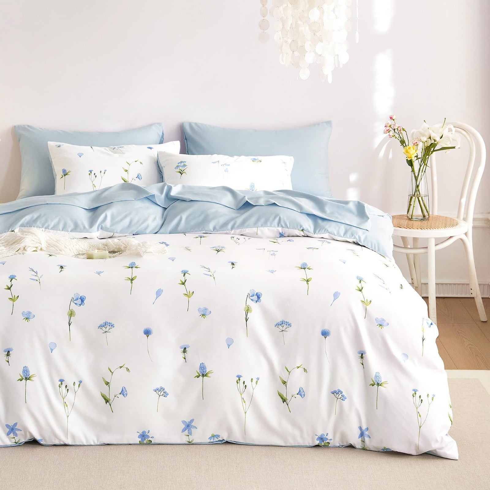 Wake In Cloud floral comforter set featuring watercolor cottagecore design with cute, tiny floral patterns on soft bedding.