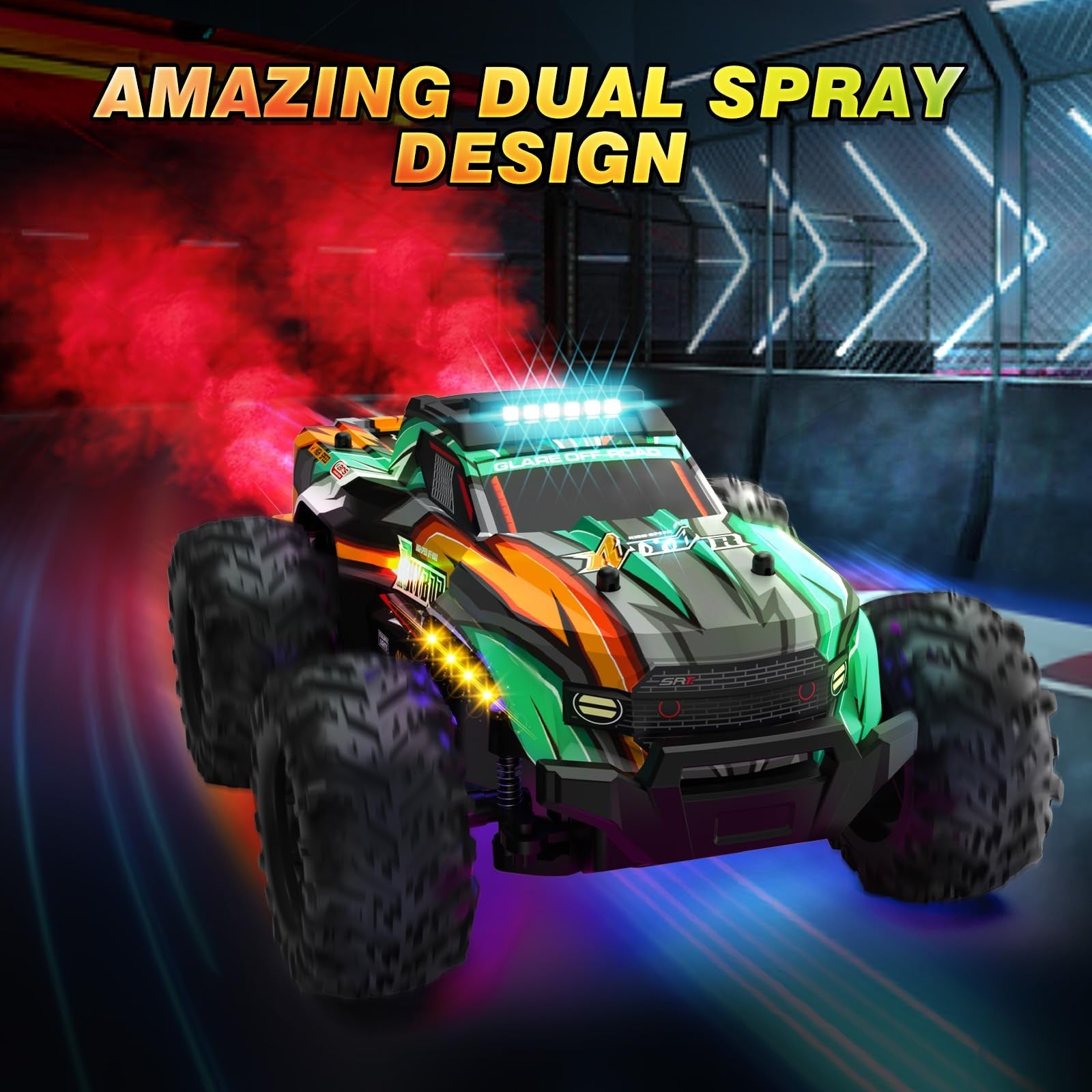 BLUEJAY 1:16 all terrain high-speed remote control car with truck design, suitable for boys, shown on rugged surface.