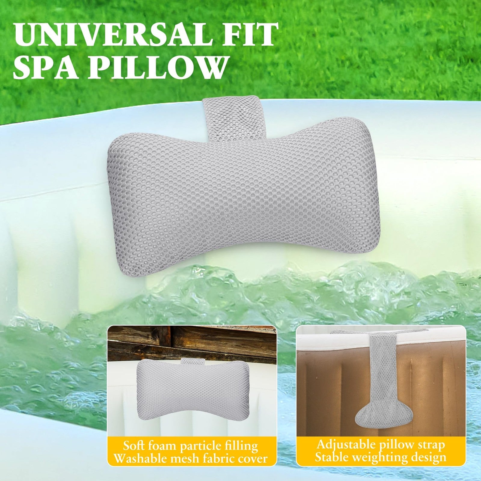 Keoltuo hot tub pillow set with two spa headrest cushions, soft and supportive for relaxing in a hot tub or spa.