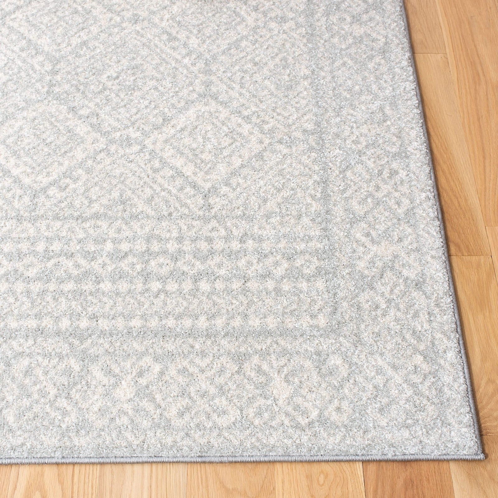 Safavieh Tulum Collection runner rug in light grey and ivory with Moroccan boho design, measuring 2x9 feet.