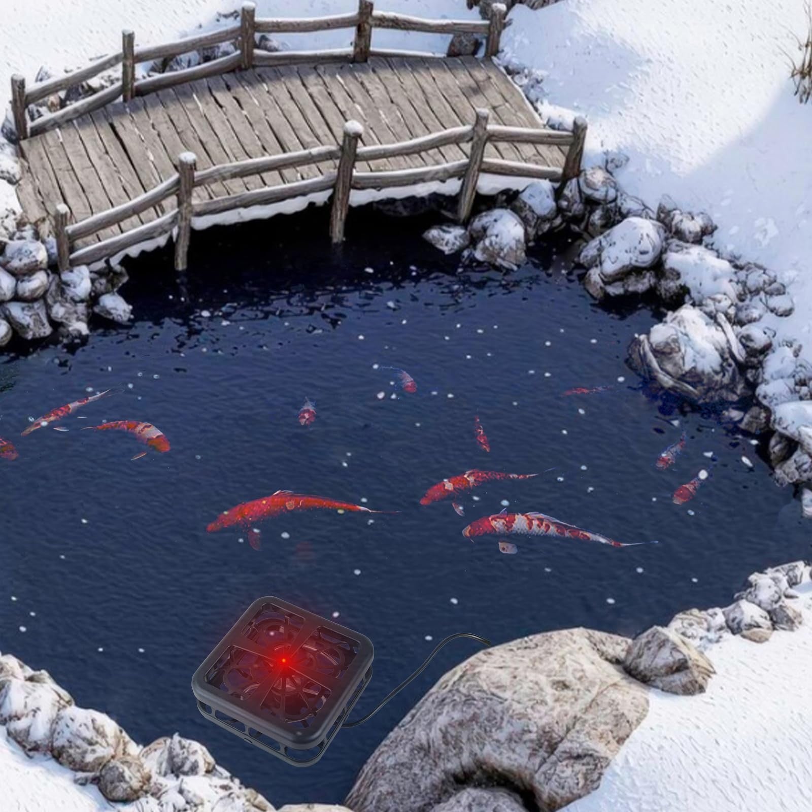 MAPOTAD 500W pond de-icer for winter fish survival, outdoor pond heater with control for ice prevention and pond safety.