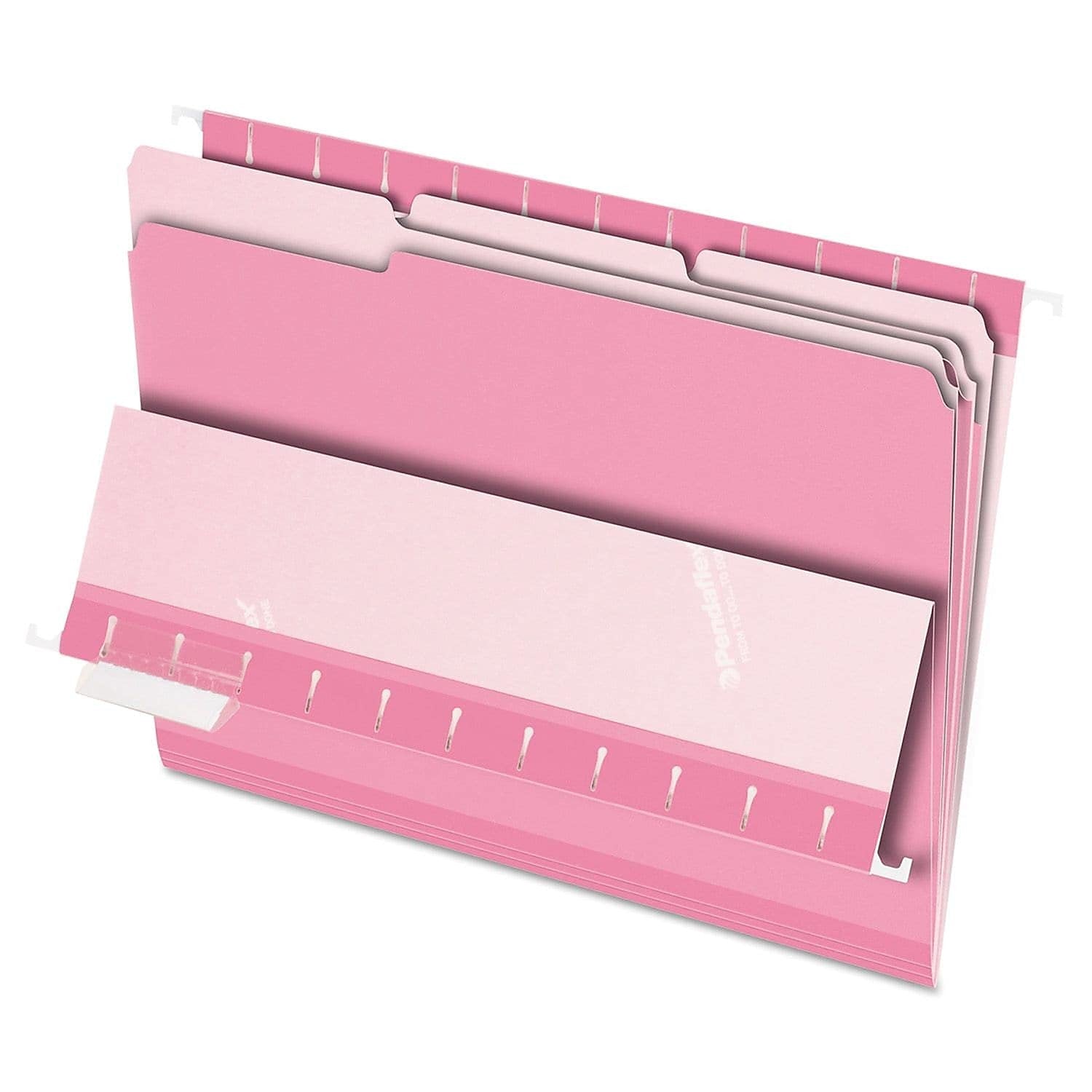 Pink Pendaflex interior file folders with top tabs, letter size, 1/3 cut, 100-pack for organized document storage.
