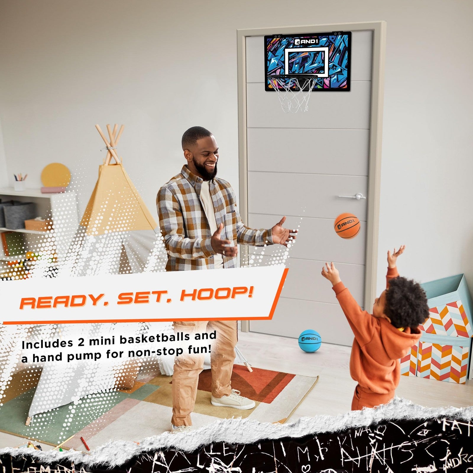 Unbranded And1 mini basketball hoop, 18x12 inch portable over-the-door flex rim, pre-assembled for easy installation.