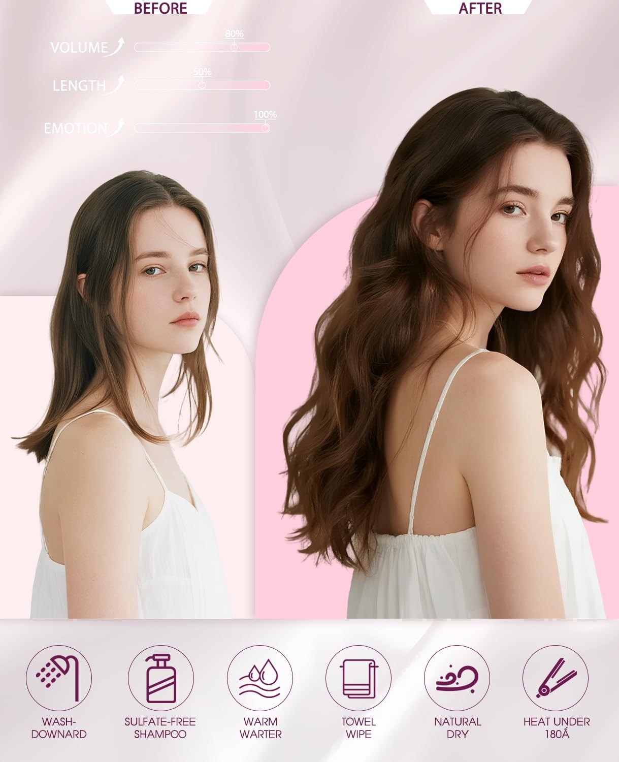 Pinkpearl Invisible Tape-In Hair Extensions by Unbranded, 20 pieces of 18-inch human hair extensions with 50g weight.