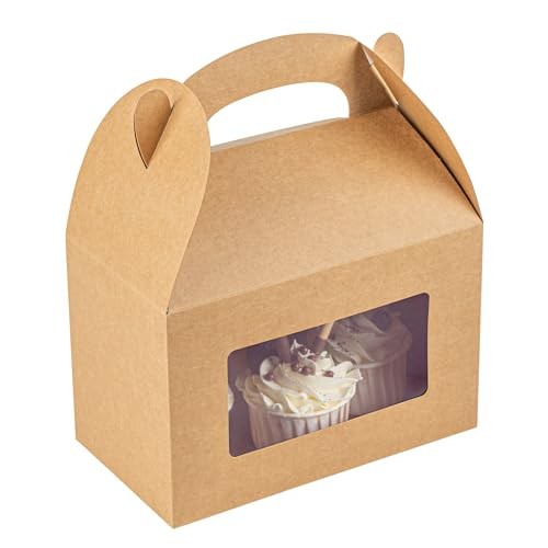 Bio Tek gable boxes by Restaurantware, 8.5 x 4.8 x 5.5 inches, shown with party favor presentation and attractive gift packaging.