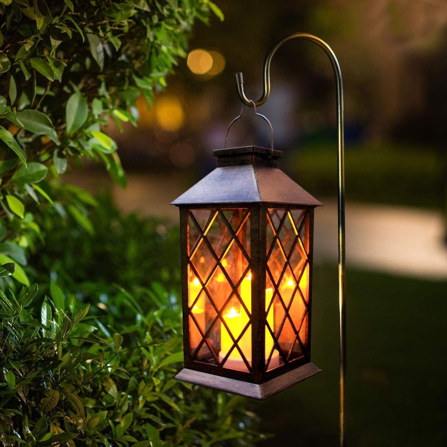 Guanfu solar outdoor hanging lantern with waterproof PVC design, suitable for garden or patio lighting.