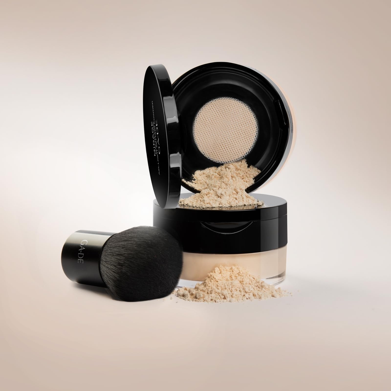 GA-DE Mirage Matifying Air-Light Setting Powder with shine-free, flawless finish, shown in a close-up image.