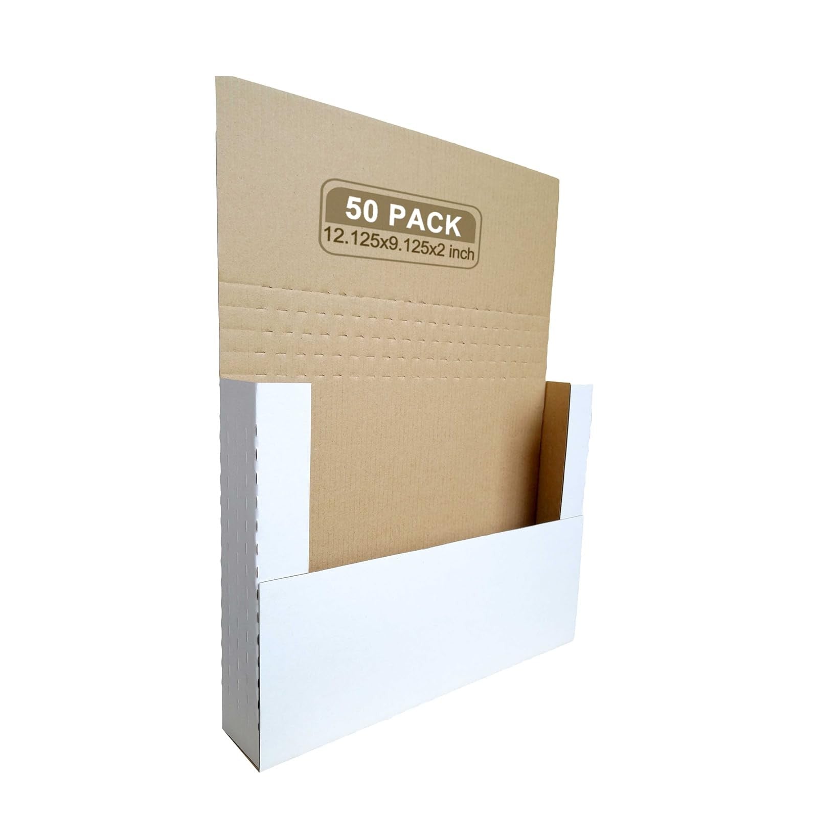 SZYANGDA 50-pack white corrugated book mailers, adjustable shipping boxes with 12-1/8x9-1/8x2 inch dimensions for secure mailing