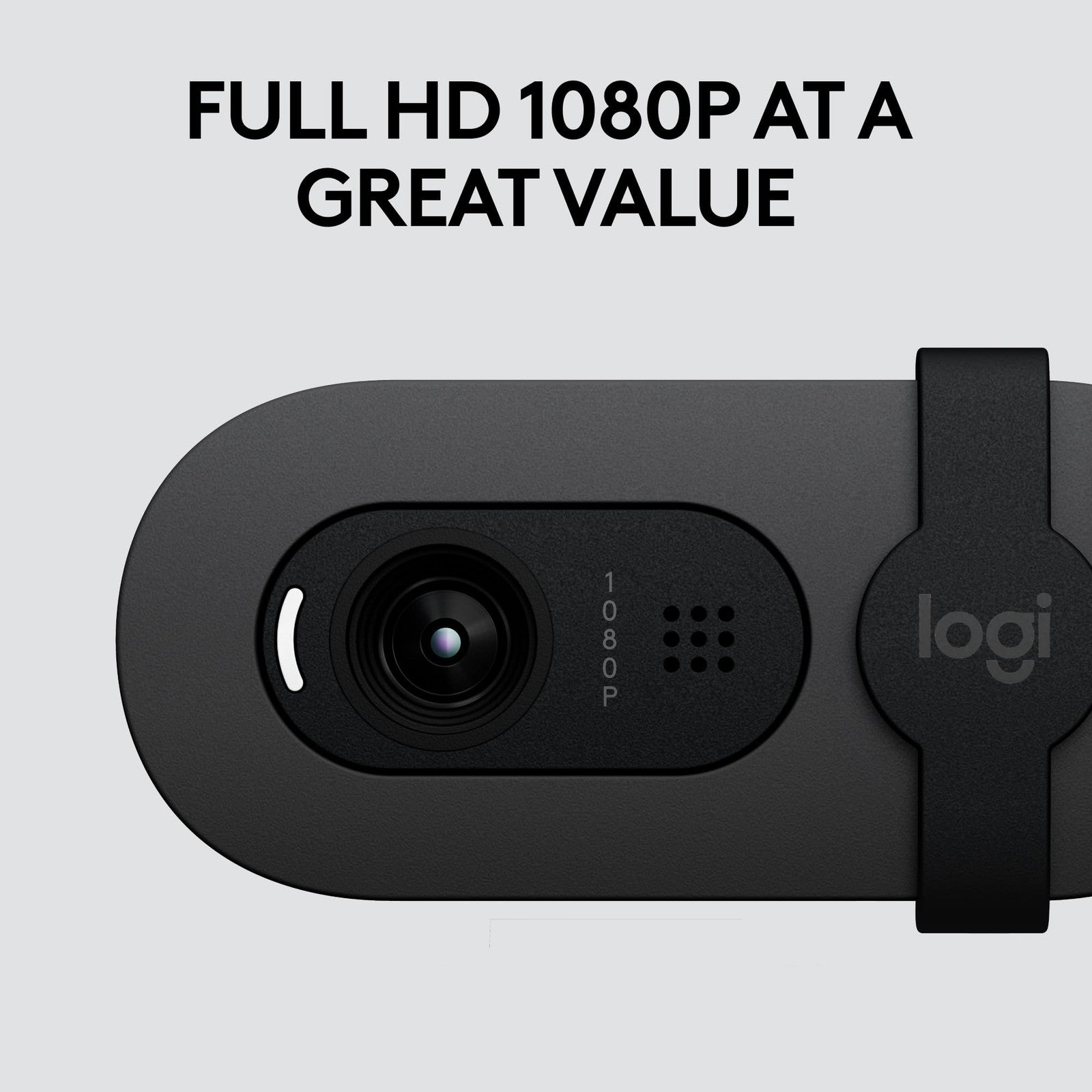 Logitech Brio 105 Full HD 1080p business webcam with auto-light balance and USB-A connection showing the webcam on a desk