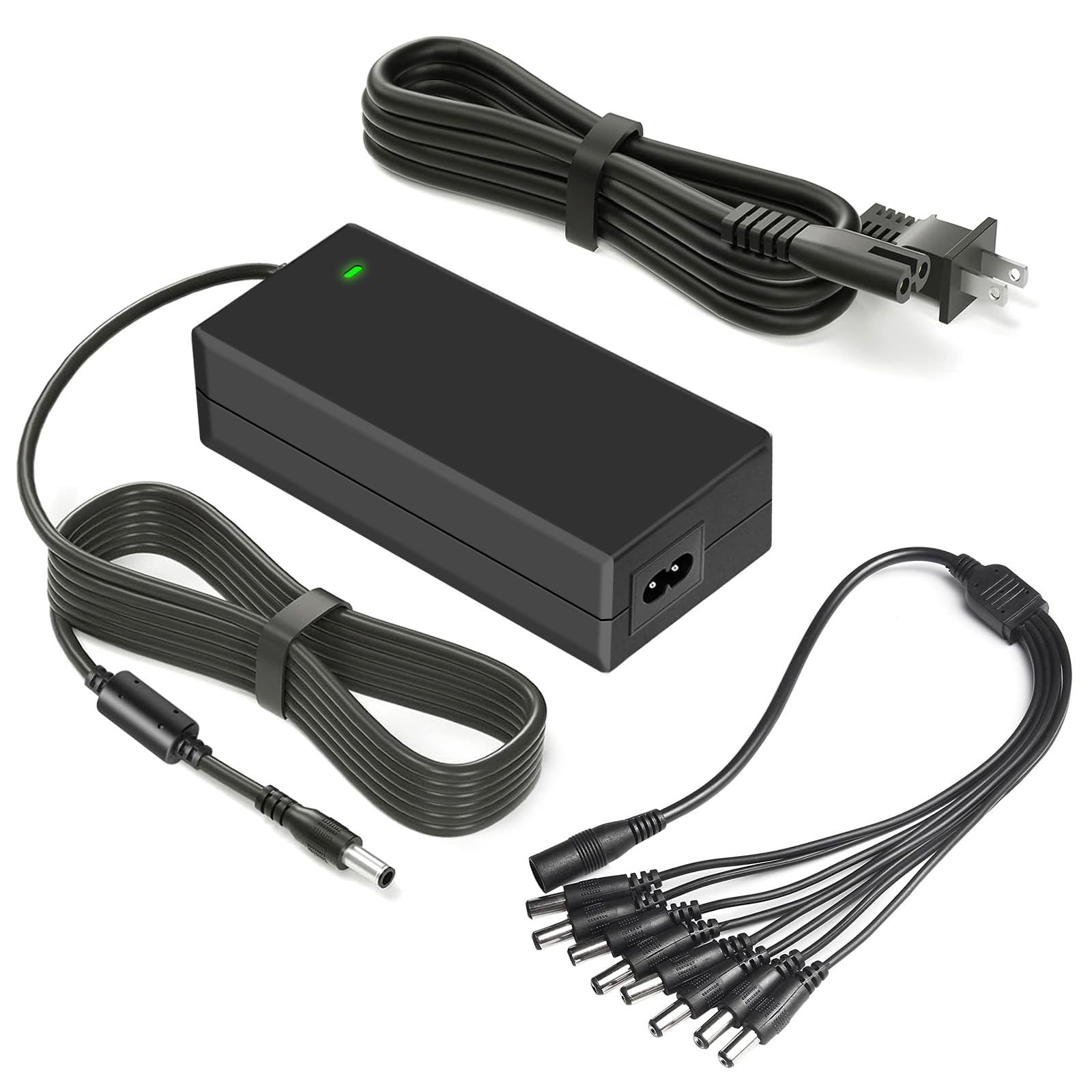 Mareisa 12V 5A security camera power supply adapter for CCTV cameras, showing the power cord and connector.