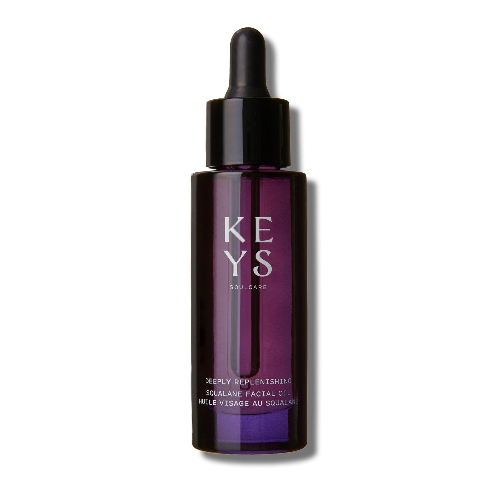 Keys Soulcare Deeply Replenishing Squalane Facial Oil bottle, hydrating overnight skincare product with dropper applicator.