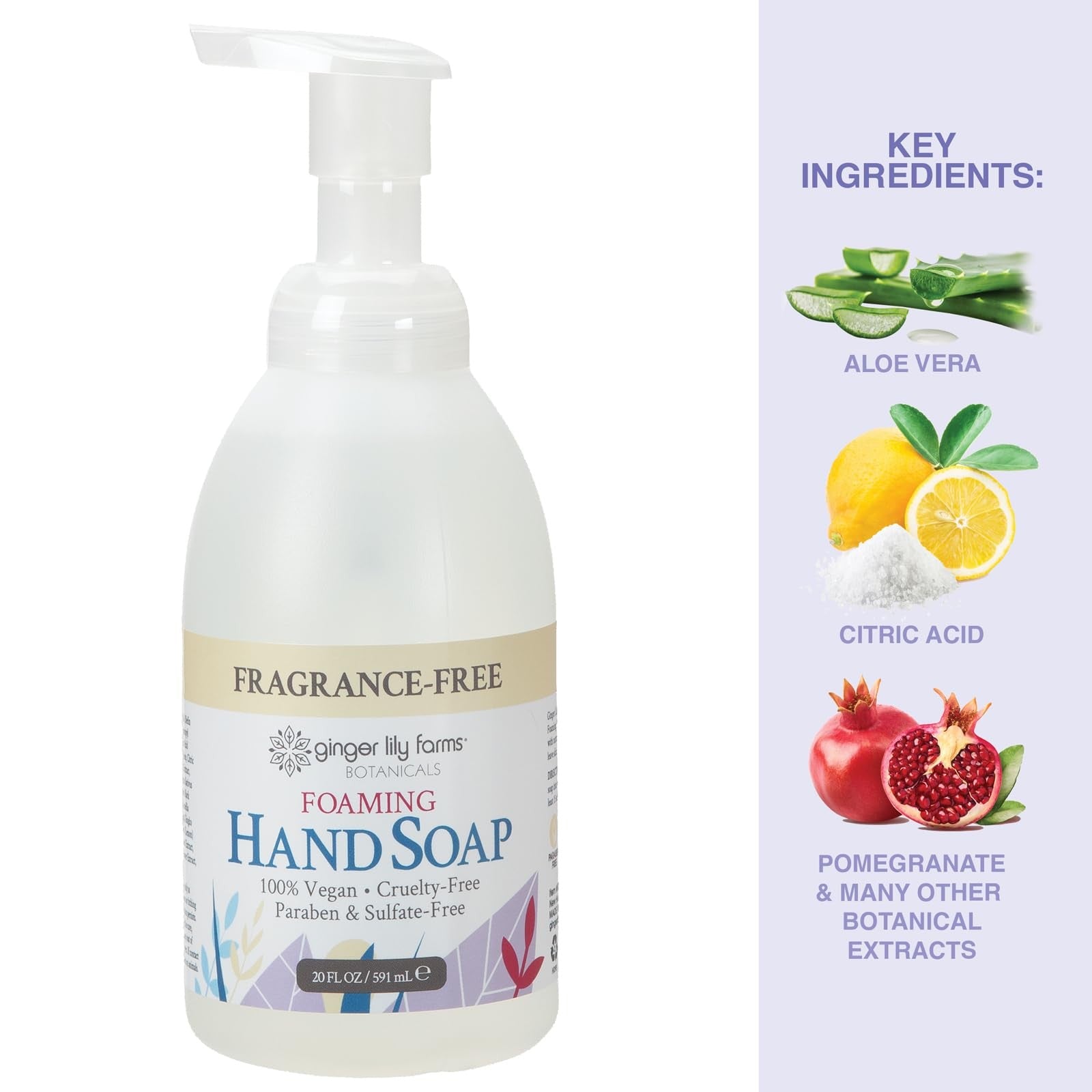 All-purpose foaming hand soap refill from Ginger Lily Farms Botanicals, featuring a natural fragrance in a clear bottle.