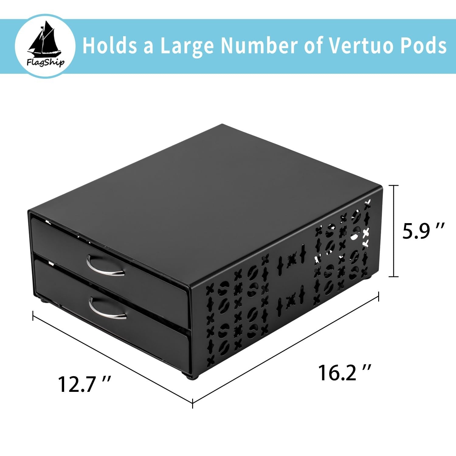 FlagShip Vertuo pod holder for Nespresso, large capacity coffee storage organizer with multiple compartments.