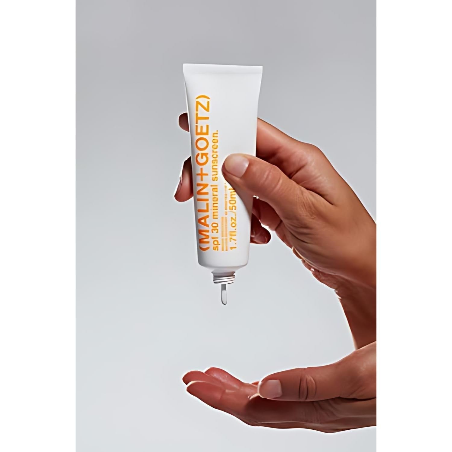 MALIN+GOETZ SPF 30 Mineral Sunscreen bottle showing broad spectrum face and body sun protection.