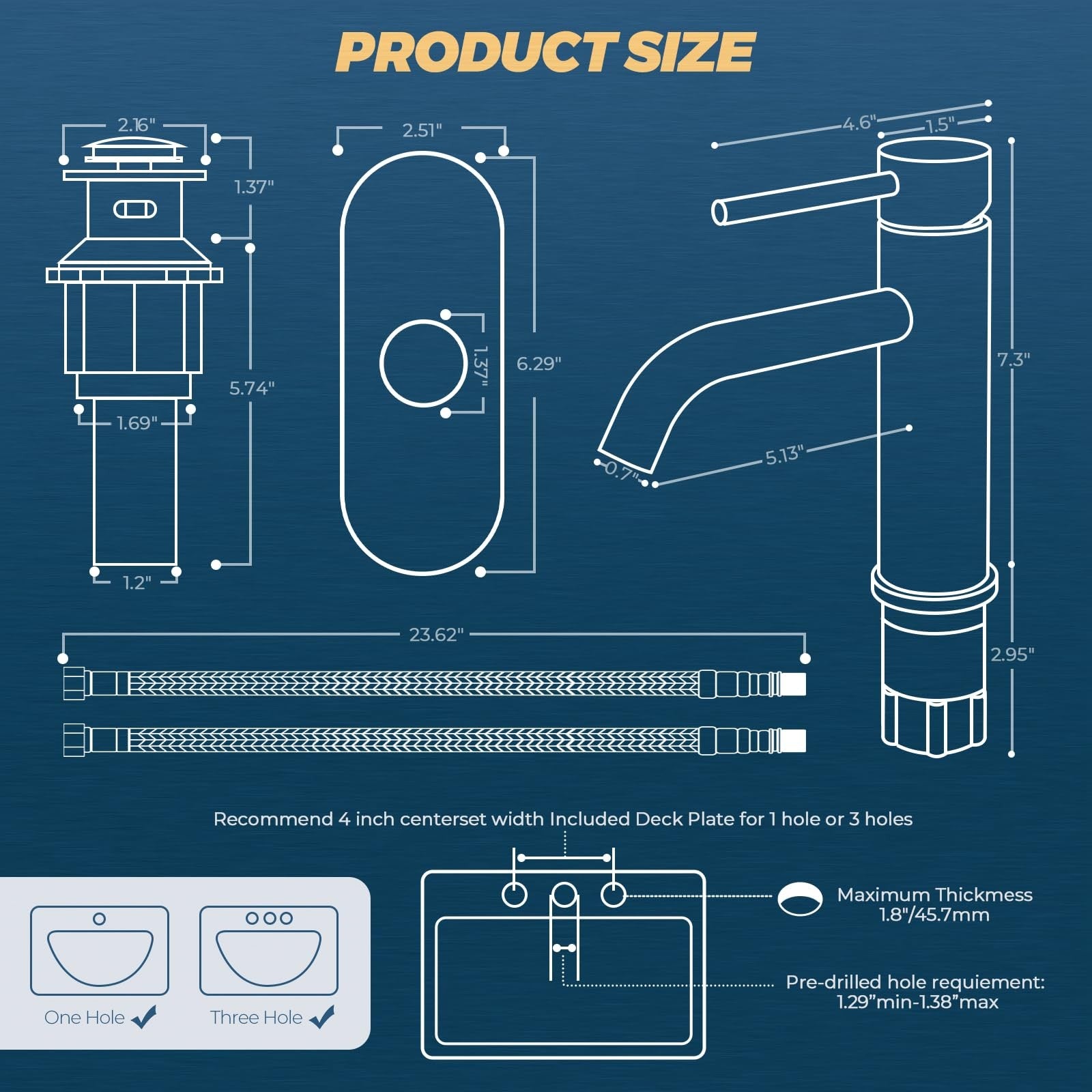 FORIOUS gold stainless steel bathroom sink faucet with one-hole design, modern handle, and sleek finish.