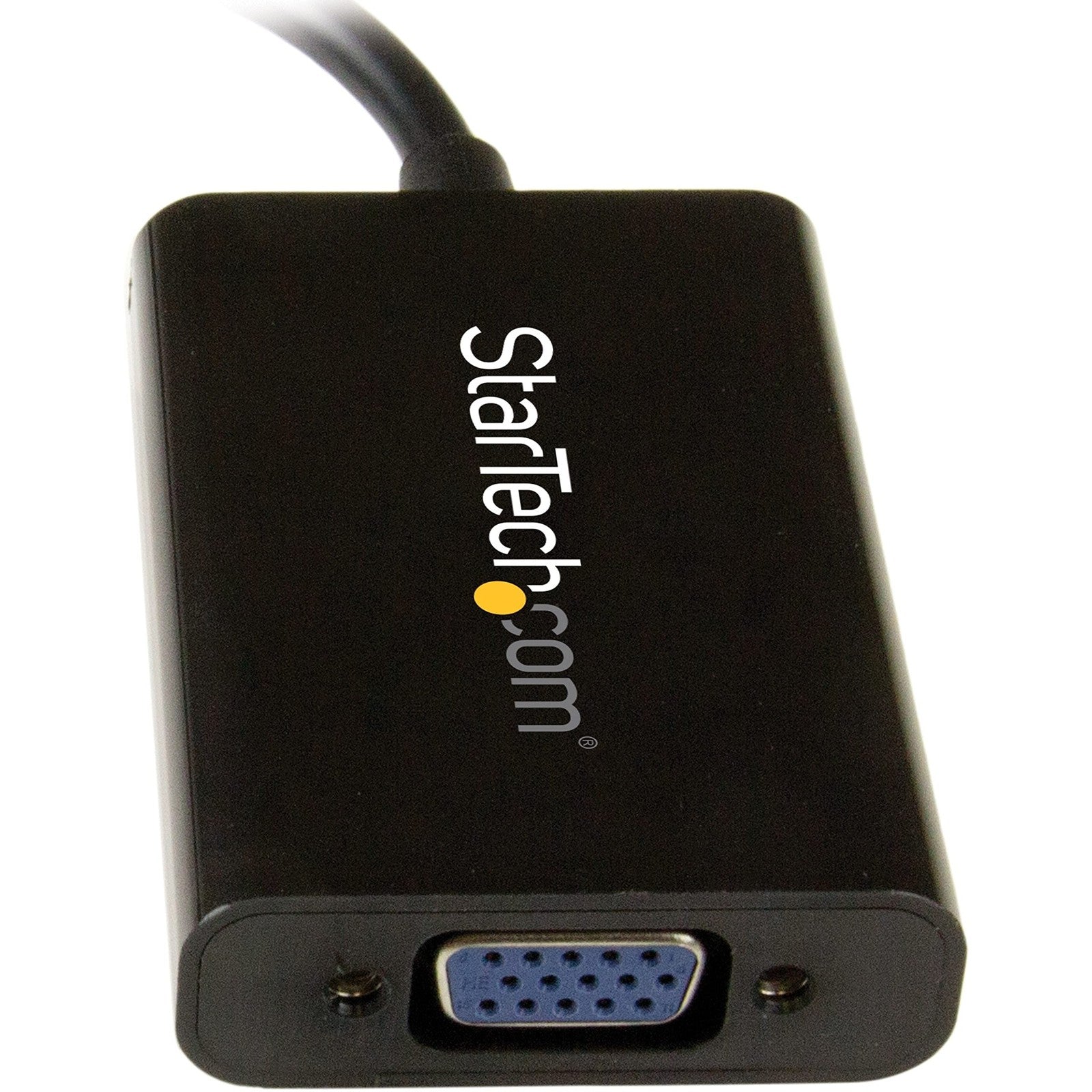 StarTech.com DisplayPort to VGA adapter with audio, showing connection between DisplayPort and VGA monitor, 1920x1200 resolution.